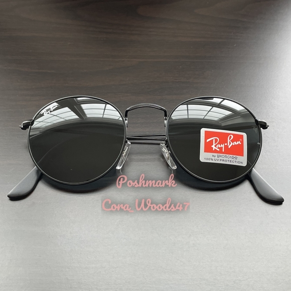 RayBan Round Metal Black Lenses RB3447 Black Frame Unisex New - Picture 9 of 15